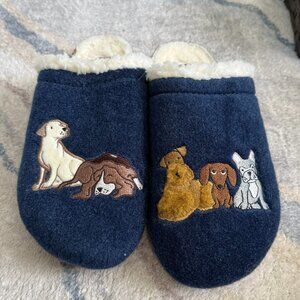 Land’s End Women's Felt Scuff Sherpa lined Cozy Dogs Navy Slippers Size 9B